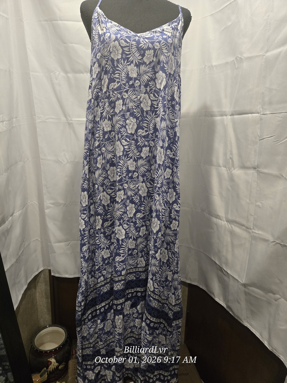 Blue Floral Maxi Dress with Spaghetti Straps